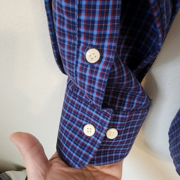 Peter Millar Mens Button Down Shirt L Long Sleeve Checker,Collared,Blue,Pocket - Picture 9 of 14